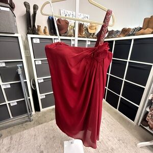 Pretty Maids One Shoulder Beaded Strap Cocktail Scarlet Mini Dress Vintage